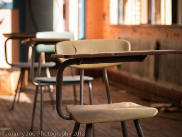desks inside abandoned school