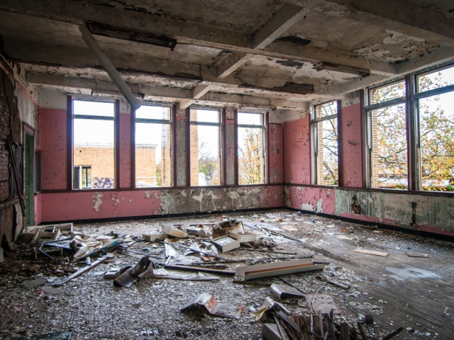 abandoned pink classroom