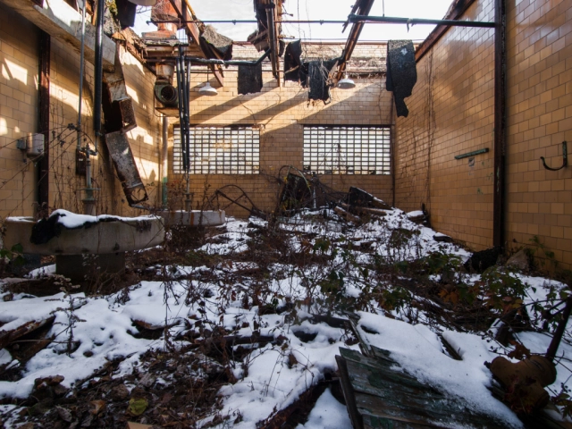 abandoned industrial rayon factory snow filled room