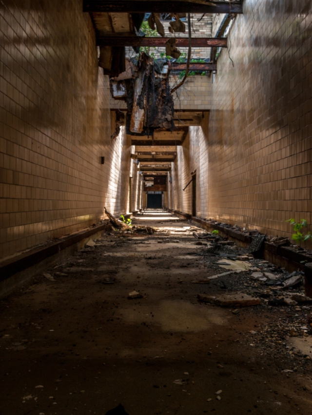 abandoned industrial rayon factory long hallway