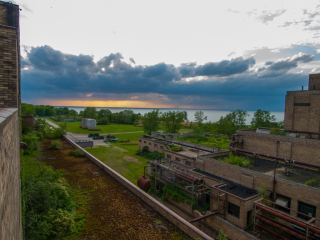 lake erie view from abandoned industrial rayon factory
