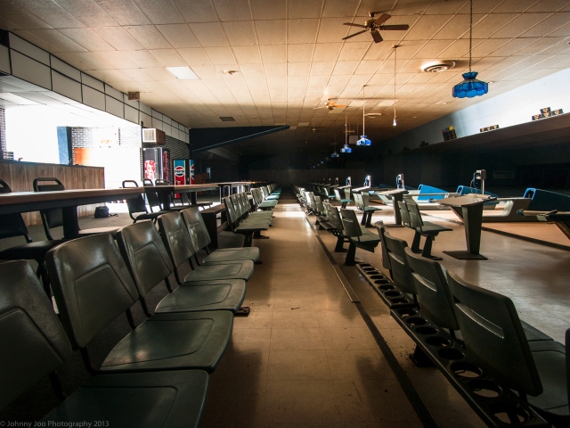 abandoned bowling alley seats