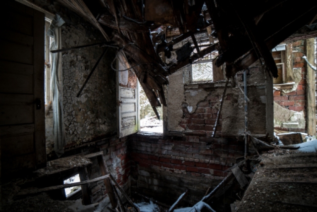 collapsed floor in abandoned home