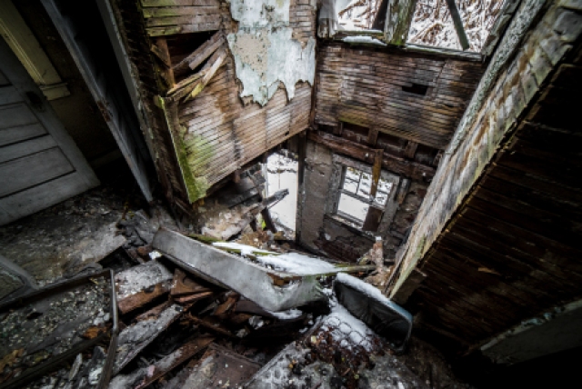 collapsed floor in abandoned home
