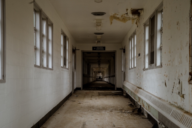 hallway inside abandoned hospital