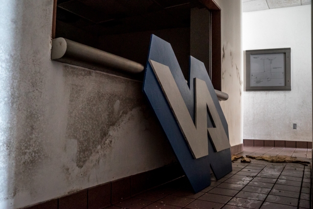 VA sign in abandoned hospital