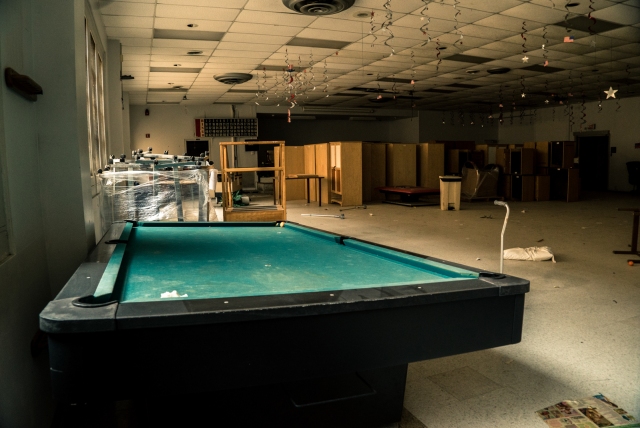 pool table in abandoned hospital