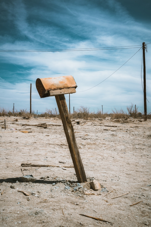 lonely mailbox in the desert in bombay beach california