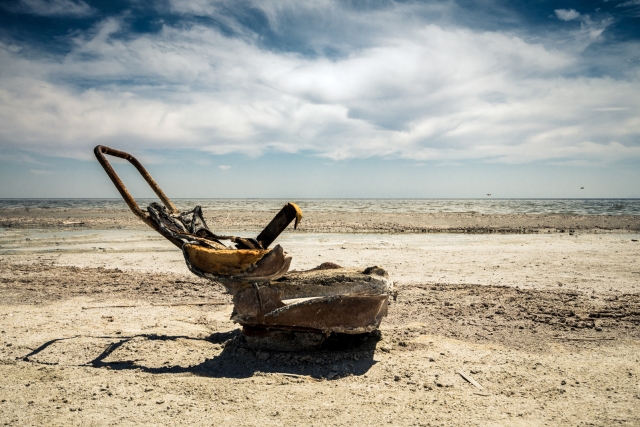 lonely chair on beach in bombay beach california