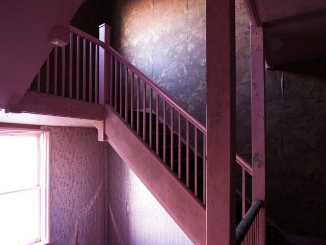 pink hallway stairwell