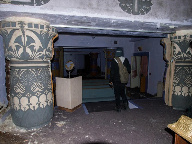 egyptian pillars in old funeral home